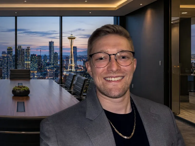 Cole Mello, founder of Altura Marketing Group, in a Seattle office