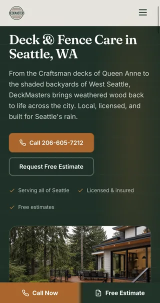 DeckMasters Seattle website (mobile)