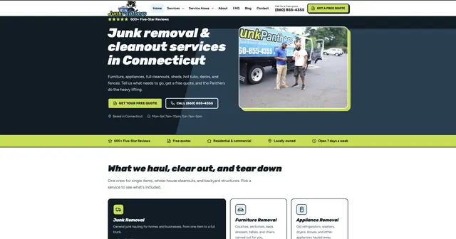 Junk Panthers website — junk removal and cleanouts in Connecticut (desktop)