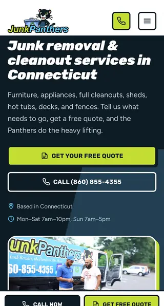 Junk Panthers website — junk removal and cleanouts in Connecticut (mobile)