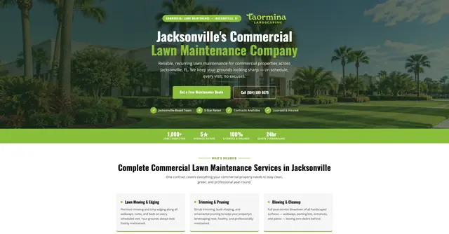 Taormina Landscaping commercial lawn maintenance landing page (desktop)