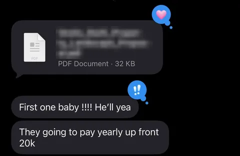 Text from a landscaping client: first commercial contract, paying $20K yearly up front