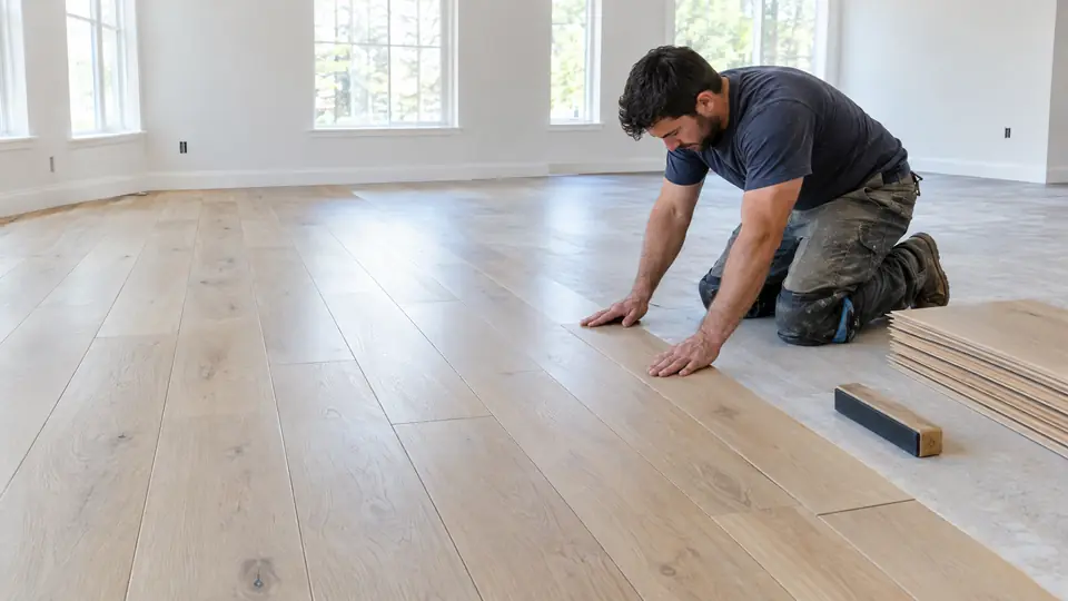 Flooring installer working in a residential home