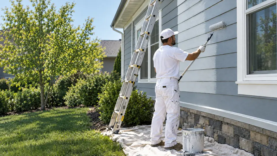 Painter rolling fresh paint onto an interior wall
